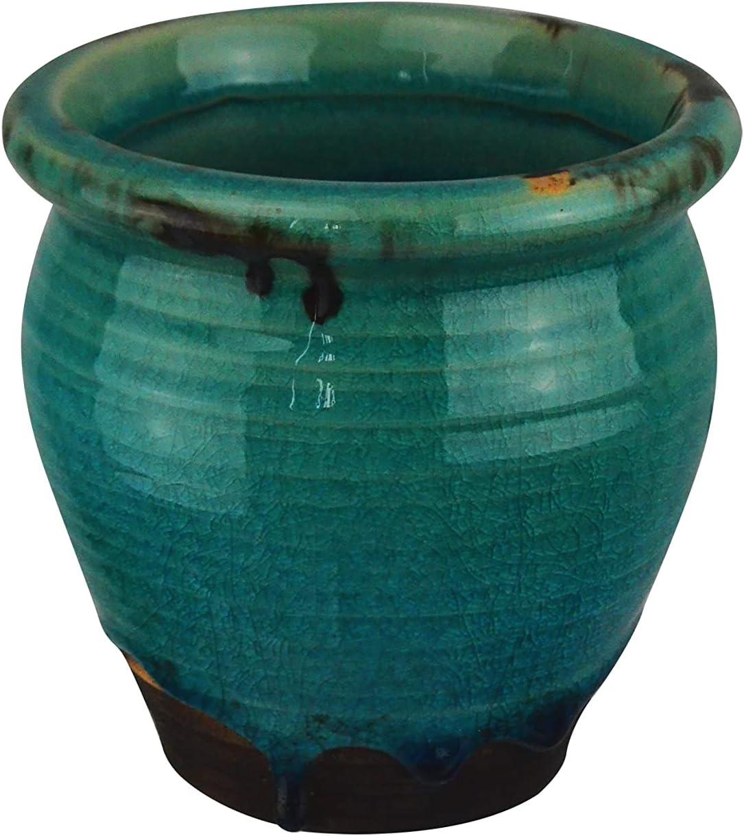 Classic Oval Teal and Blue Glazed Ceramic Planter with Drainage Hole