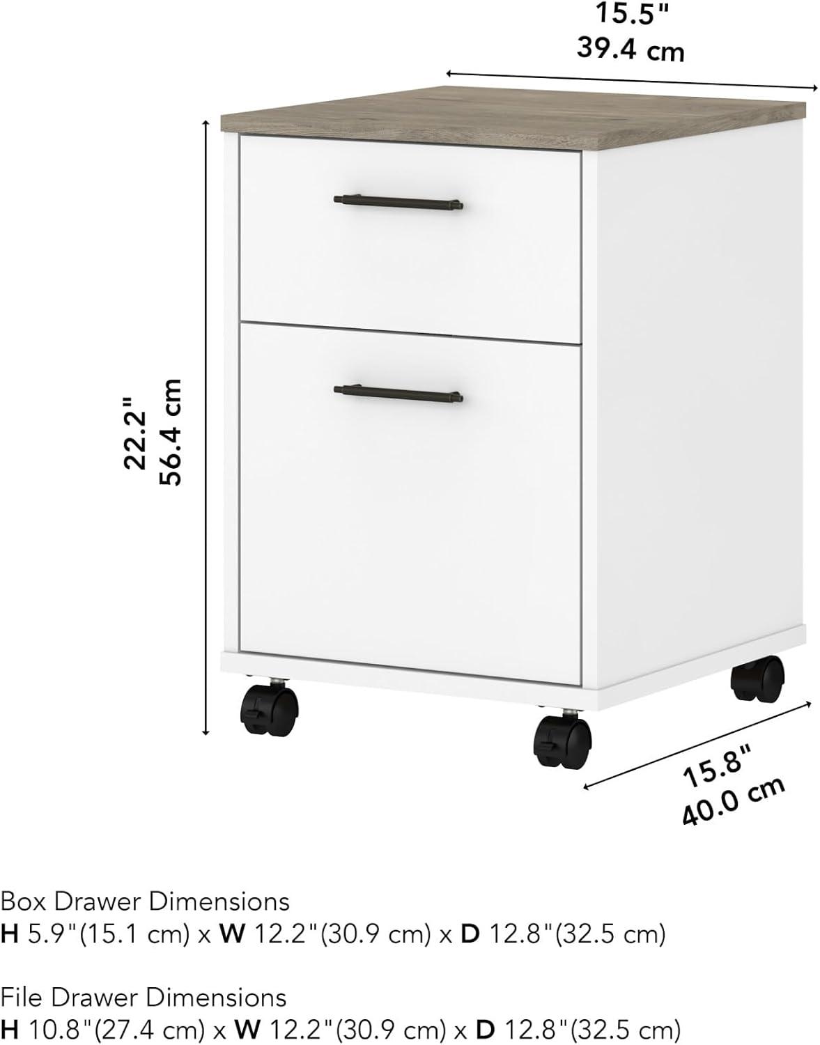 Bush Furniture Key West Mobile File Cabinet, 2 Drawer, Pure White & Shiplap Gray