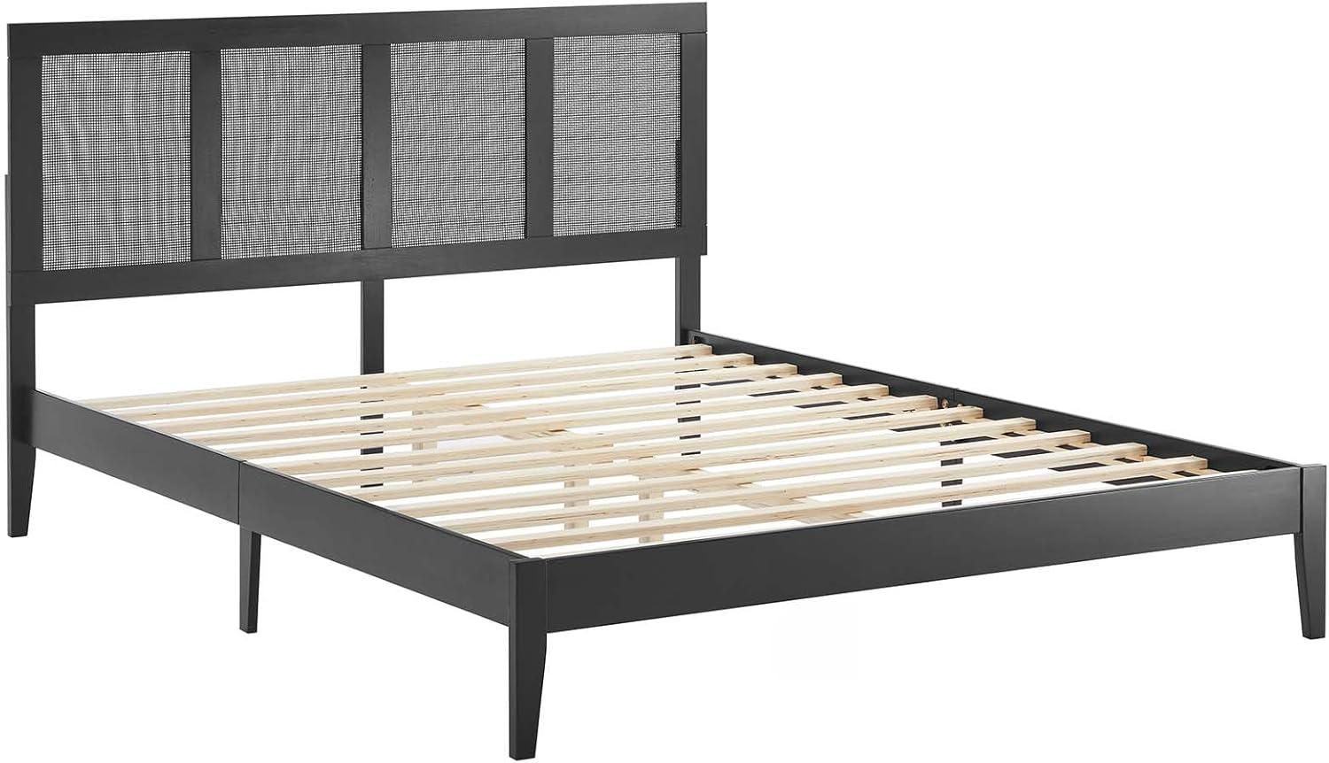 Sirocco Rattan and Wood Queen Platform Bed in Black