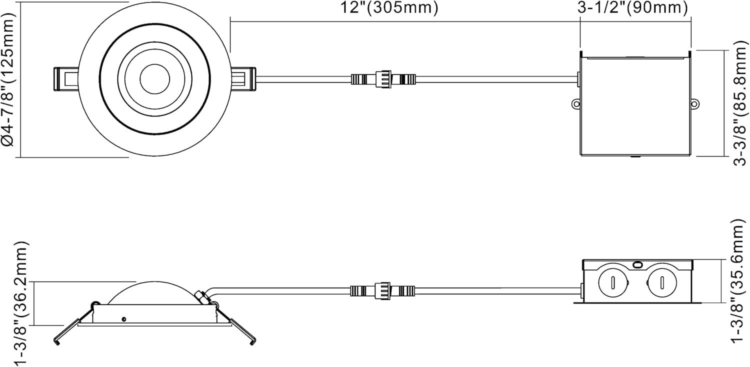 DGF43 4'' Selectable Color Temperature Dimmable Air-Tight IC Rated LED Canless Recessed Lighting Kit