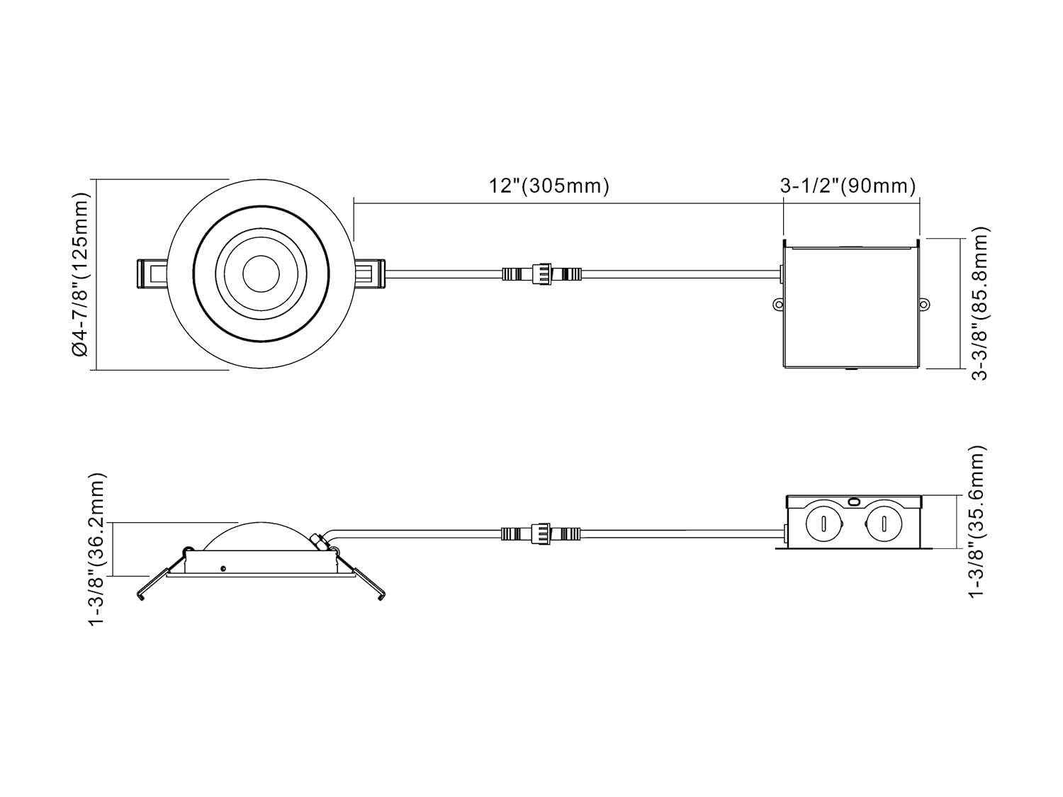 DGF43 4'' Selectable Color Temperature Dimmable Air-Tight IC Rated LED Canless Recessed Lighting Kit