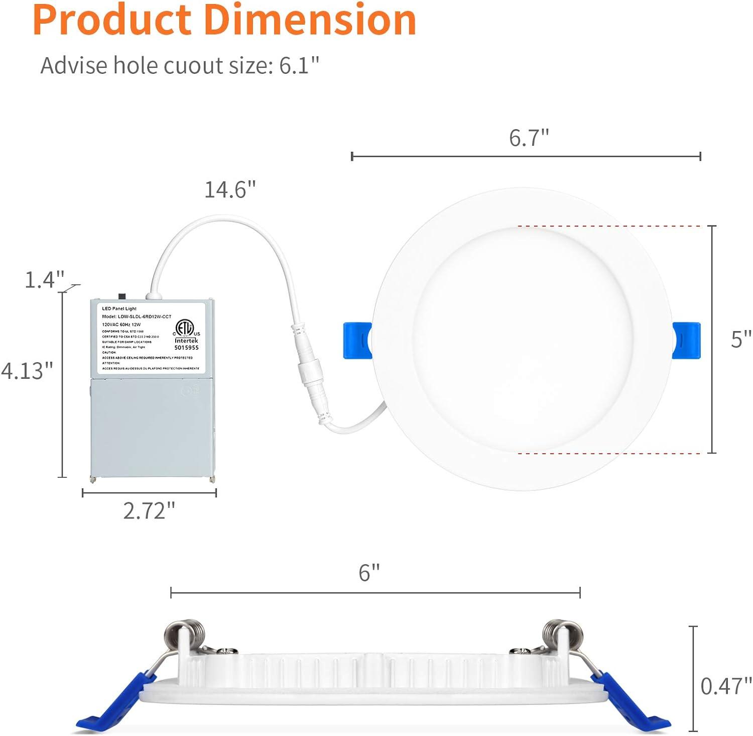 6-Inch Ultra-Thin Dimmable LED Recessed Ceiling Light Pack