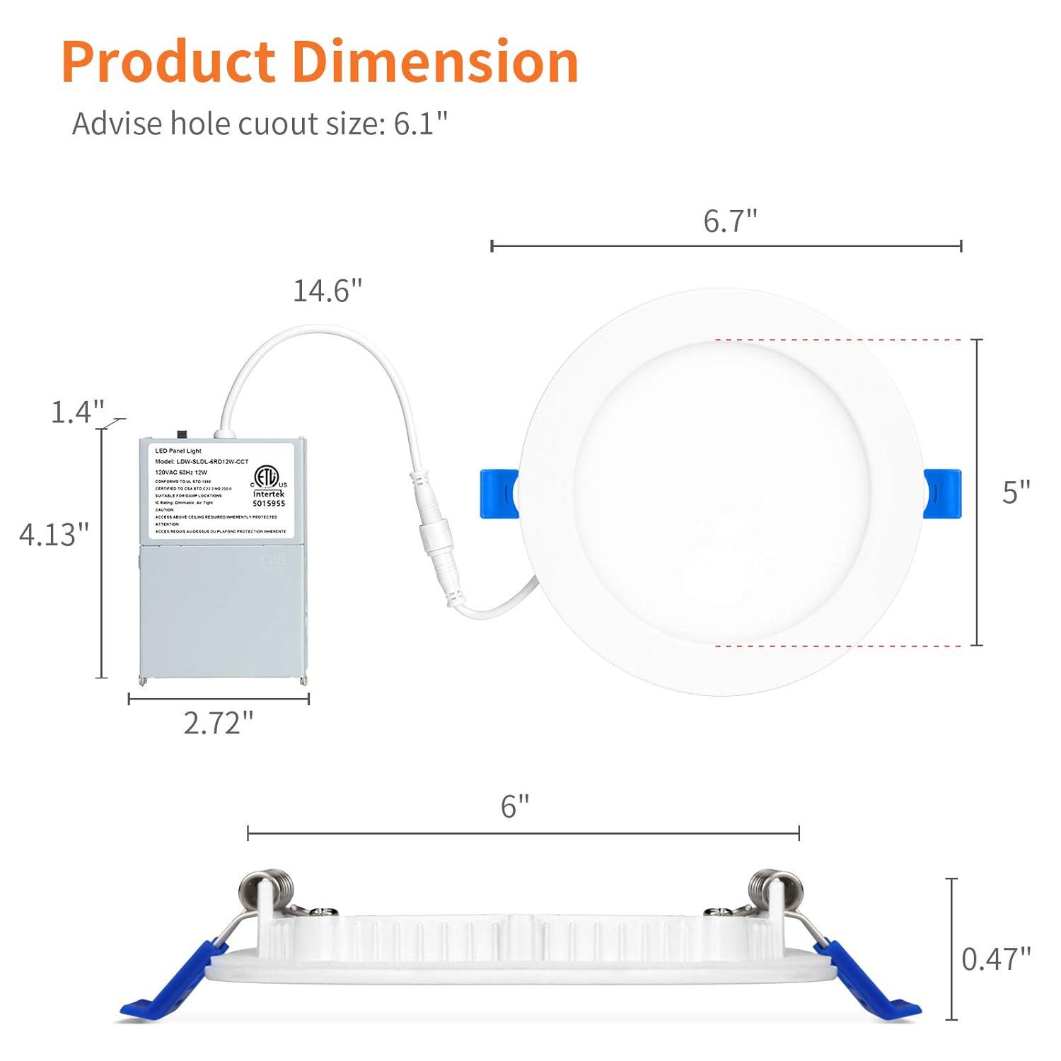Meconard 4 Pack 6 Inch Ultra-Thin LED Recessed Ceiling Light, 3000K/4000K/5000K Selectable, Dimmable 12W=110W, 1050LM, IC Rated Can-Killer Downlights with Junction Box, ETL and Energy Star Listed