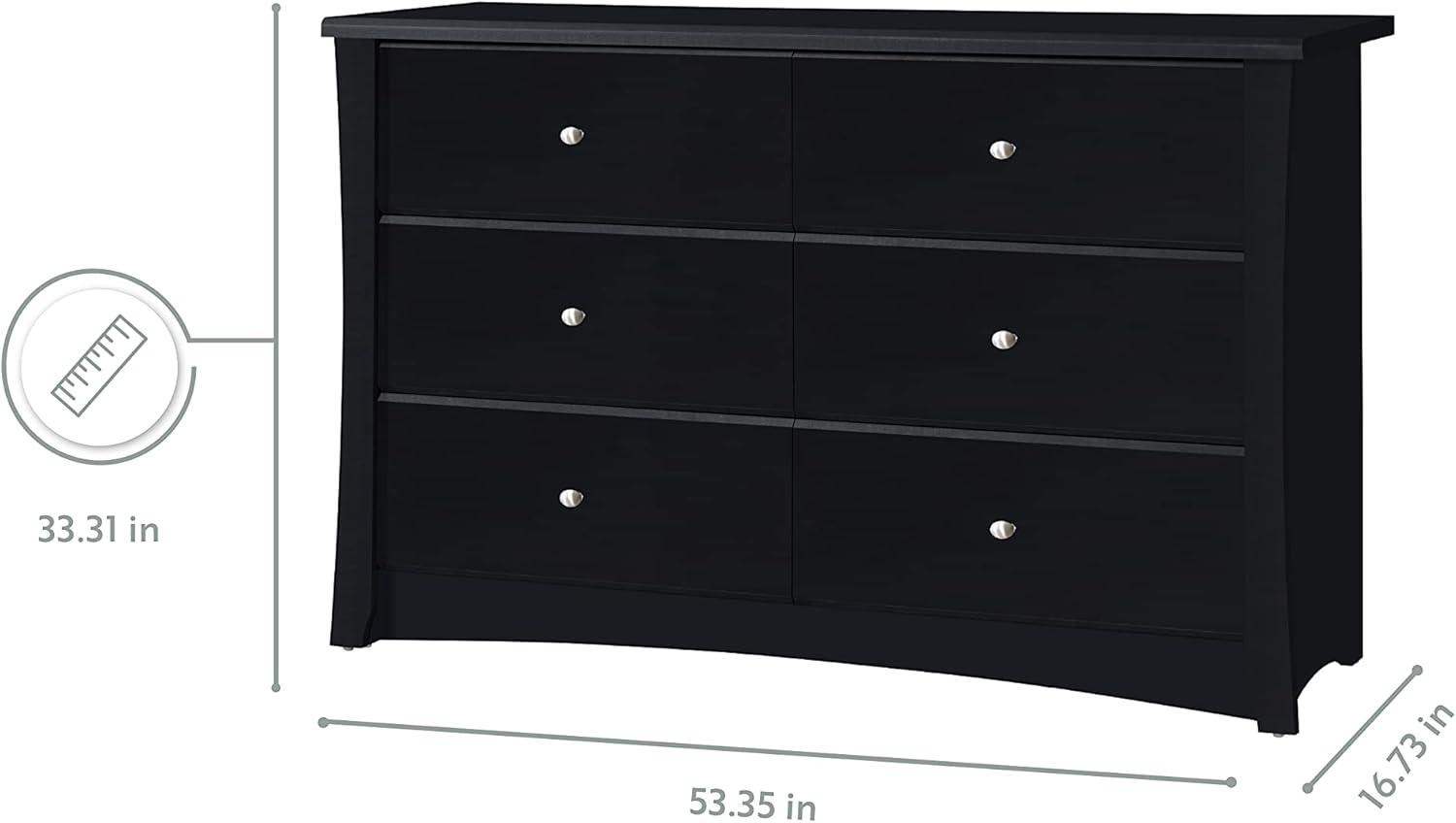 Storkcraft Crescent 6 Drawer Nursery Double Dresser, Black