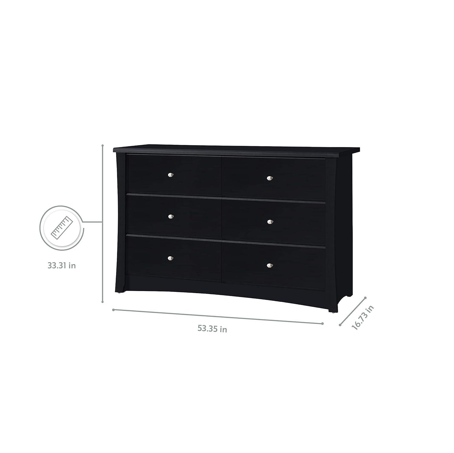 Storkcraft Crescent 6 Drawer Nursery Double Dresser, Black