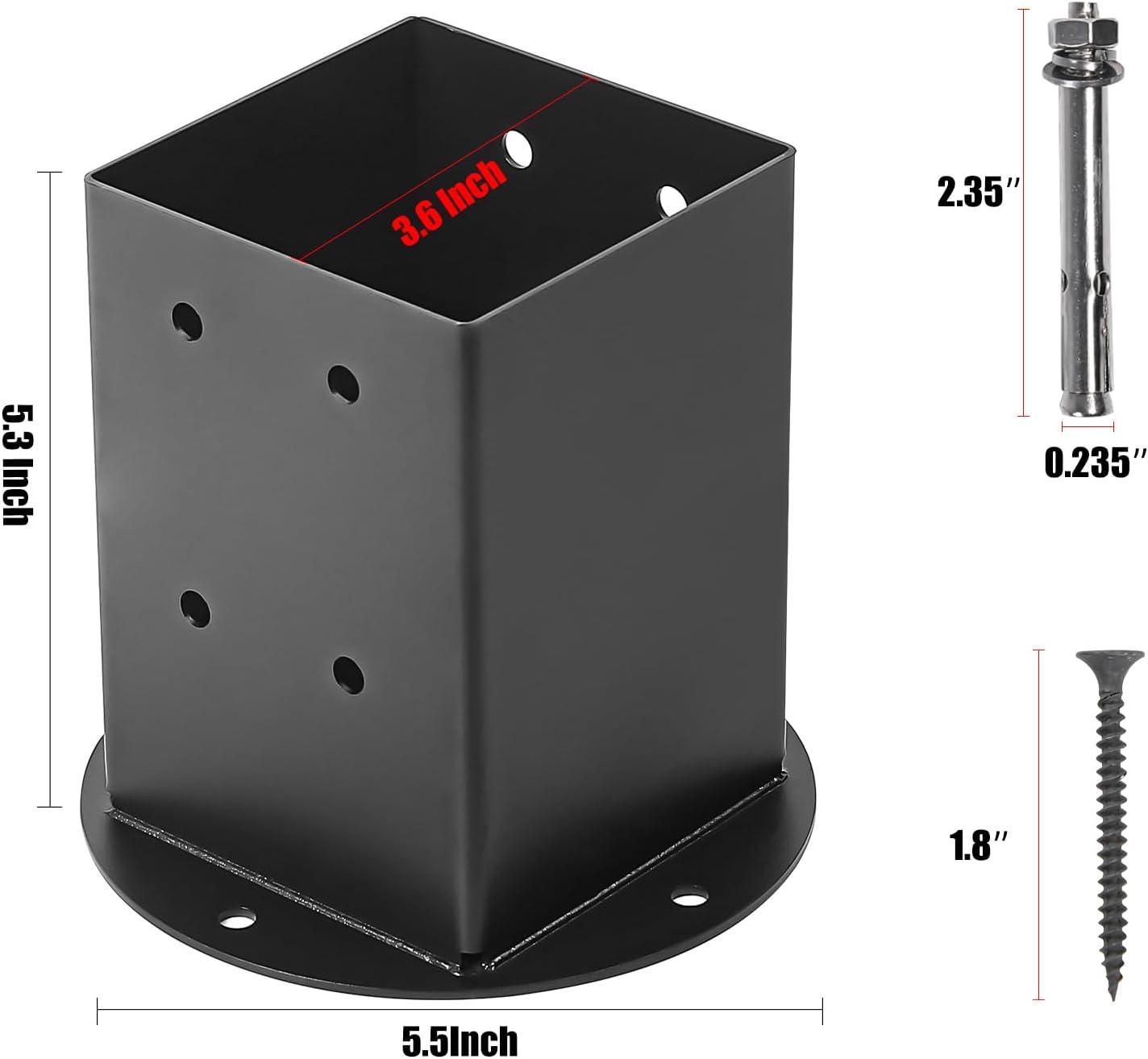 Black Steel 4x4 Post Base Brackets with Fasteners