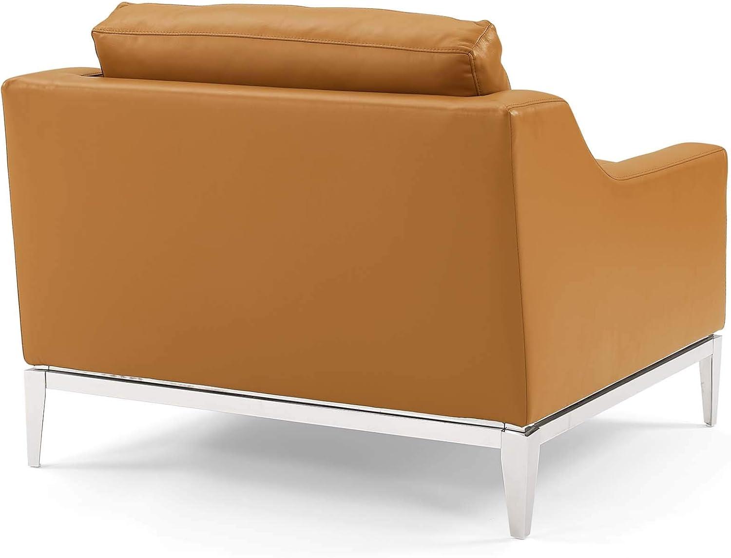 Modway Harness Stainless Steel & Leather Arm Chair in Tan (Set of 2)