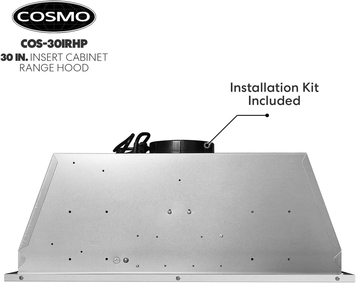 Cosmo 30 in. Insert Range Hood w/ Push Button Controls, 3-speed Fan, LED Lights and Permanent Filter