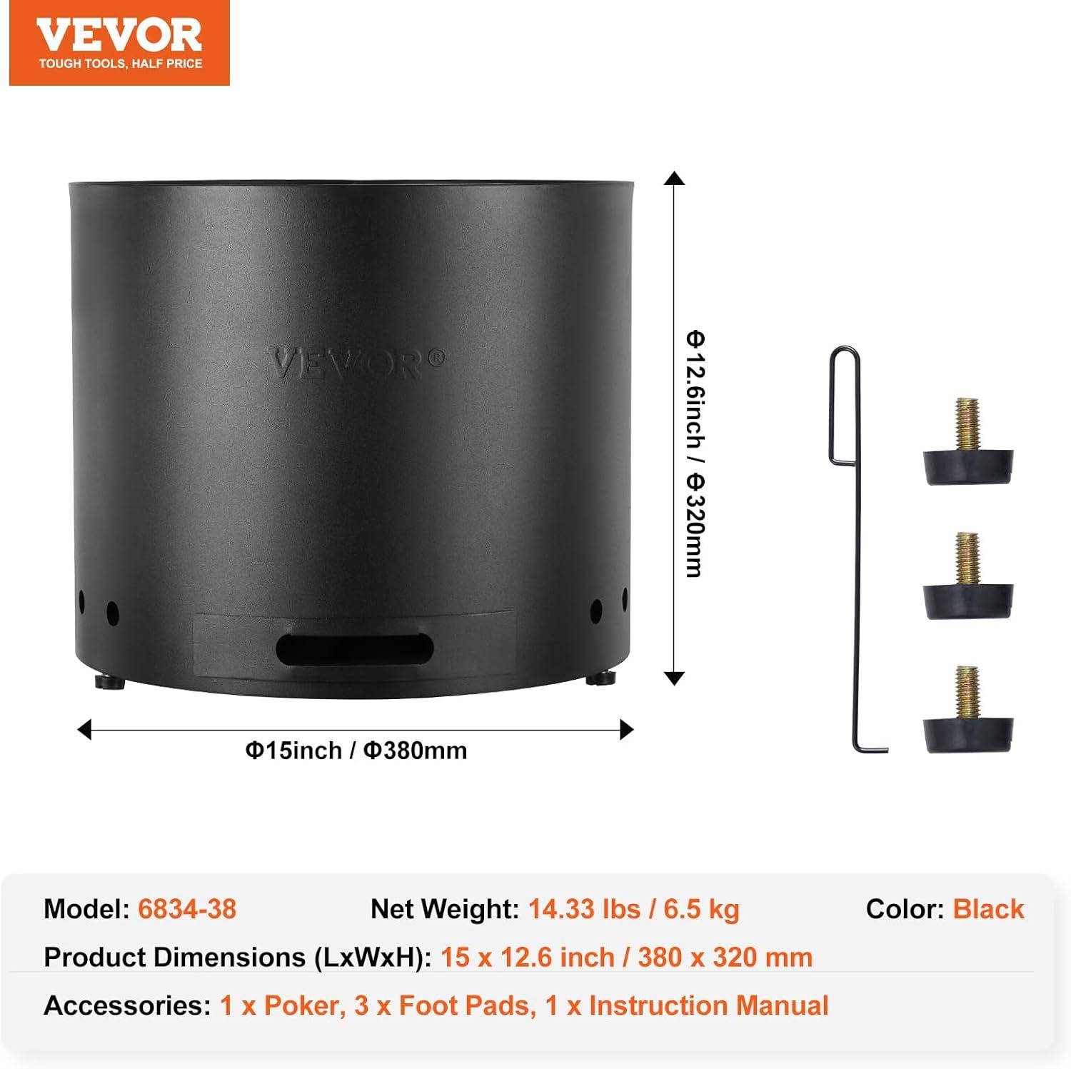 VEVOR 28 inch Smokeless Fire Pit Stove Bonfire, Wood Burning Fireplaces with Removable Ash Pan, SUS430 Stainless Steel Inner Portable Outdoor Firepit,for Outdoor Patio Camping High 17 inch