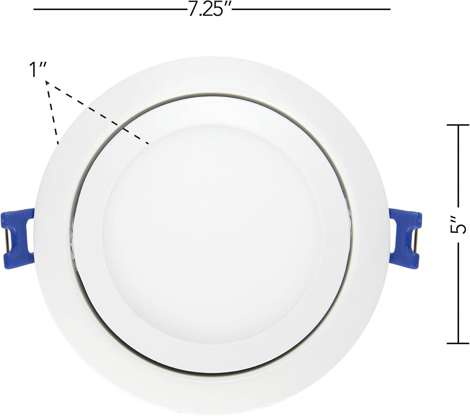 Maxxima 6 in. 5 CCT Ultra-Thin Recessed LED Gimbal Downlight - 1,000 Lumens, Color Selectable 2700K-5000K (2700K/3000K/3500K/4000K/5000K), Dimmable, Canless, Slim IC Rated, Junction Box Included