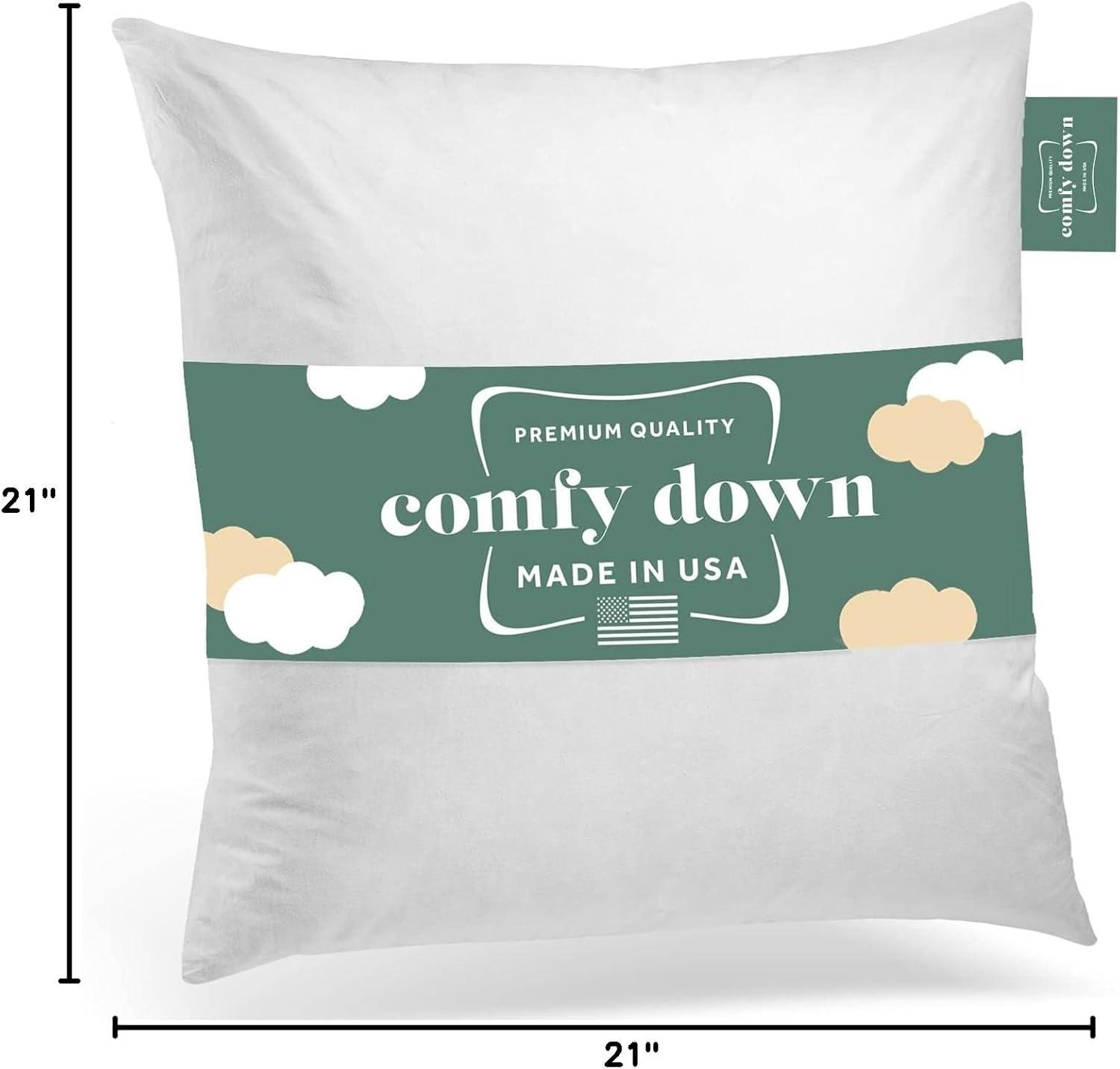 ComfyDown Decorative Throw Pillow Insert Down 100% Cotton Cover 233 Thread Count Square Pillow Insert
