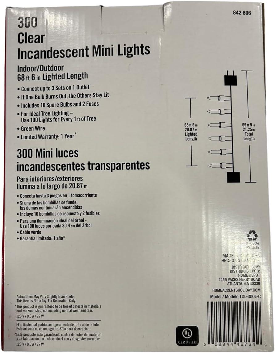 Home Accents Holiday 300 Mini Clear Incandescent Lights