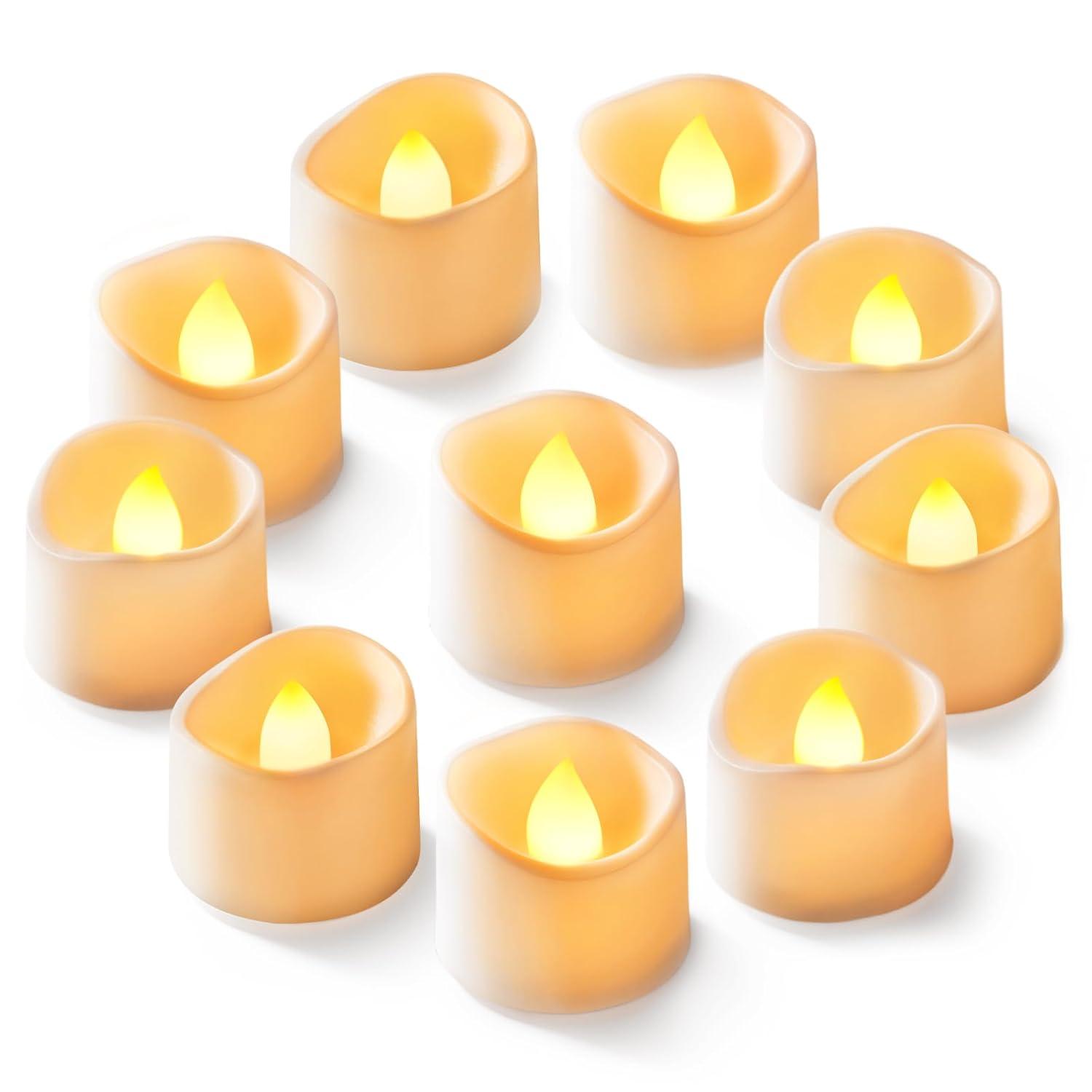 Homemory LED Candles, Battery Tea Lights, Lasts 2X Longer, Realistic Tea Lights Candles. Batteries Included, Bright yellow light, Set of 12