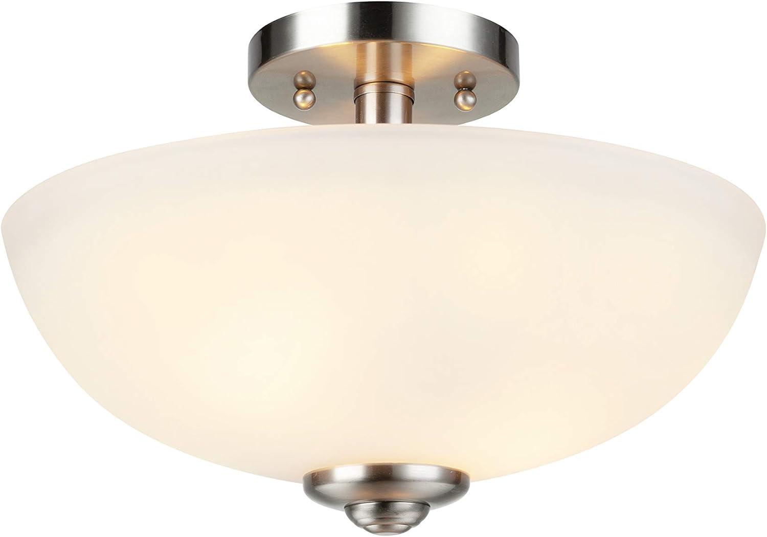 Globe Electric Vienna 2-Light Brushed Nickel Semi-Flush Mount with Frosted Glass Shade, 61025