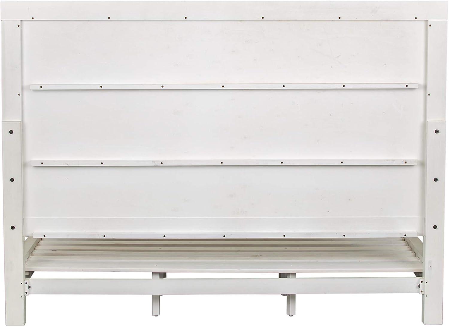 White Queen Platform Bed with Storage and Wood Headboard