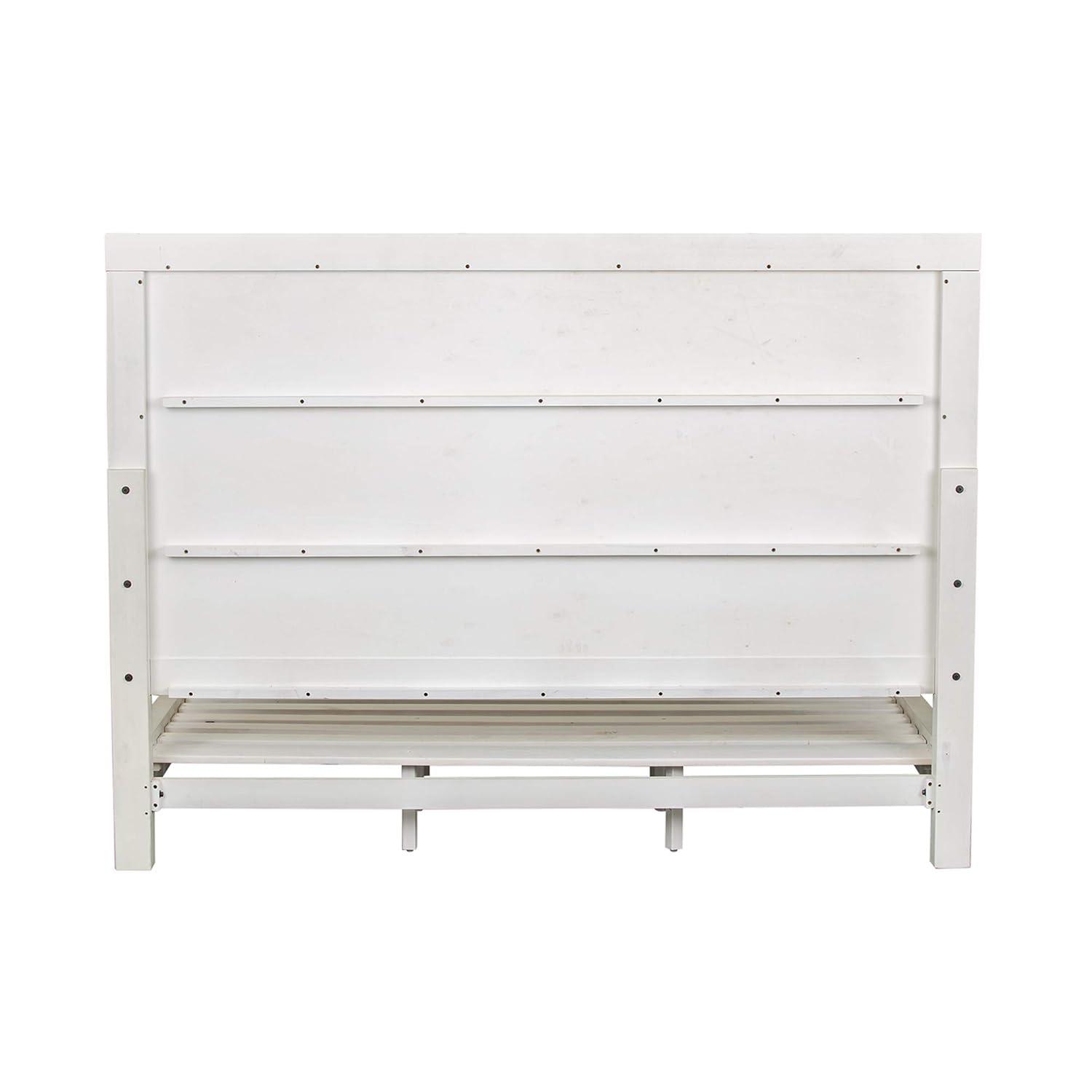 White Queen Platform Bed with Storage and Wood Headboard