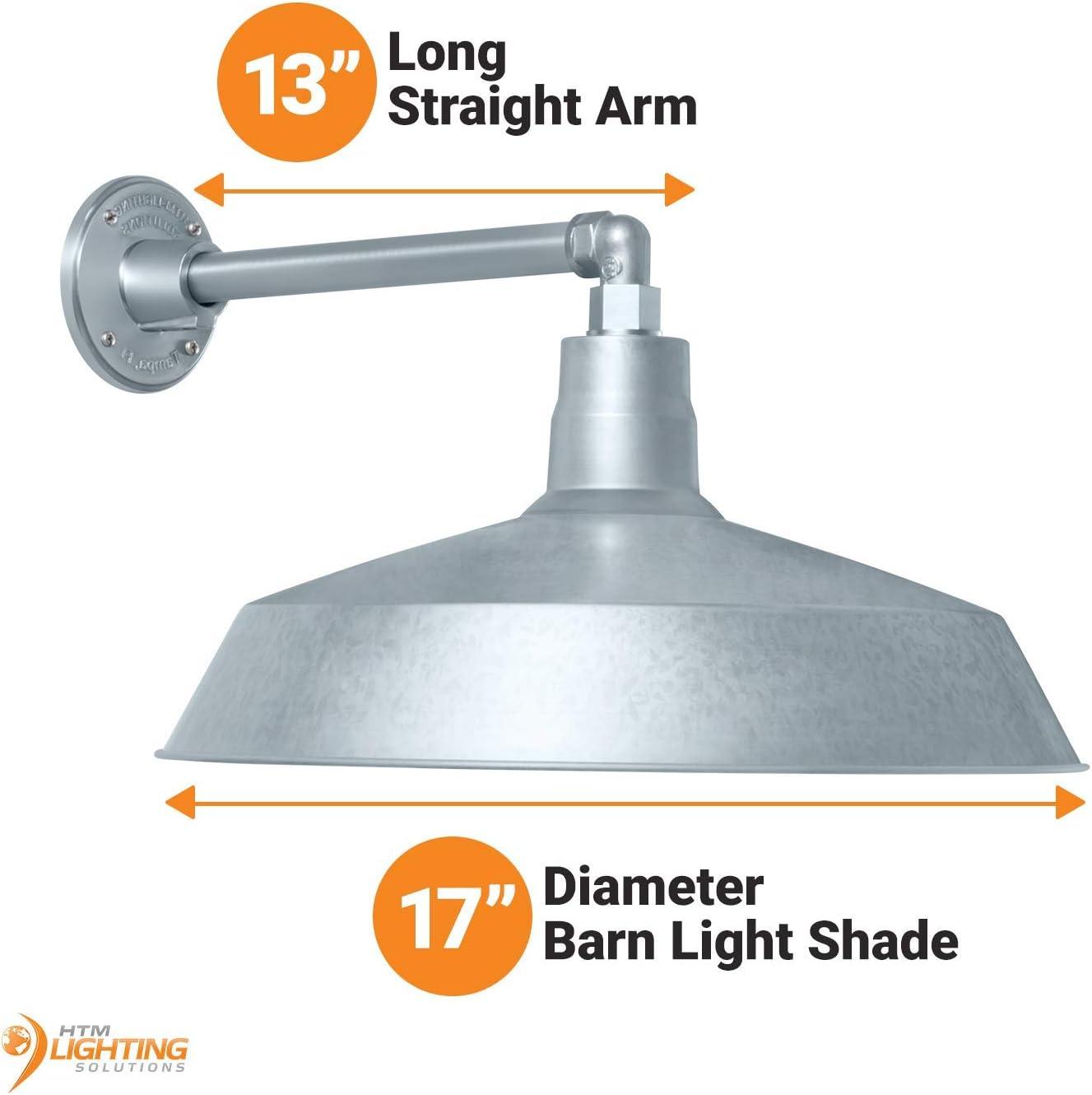 17in. Galvanized Finish Outdoor Gooseneck Barn Light Fixture With 13in. Long Extension Arm - Wall Sconce Farmhouse, Vintage, Antique Style - UL Listed - 9W 900lm A19 LED Bulb (5000K Cool White)