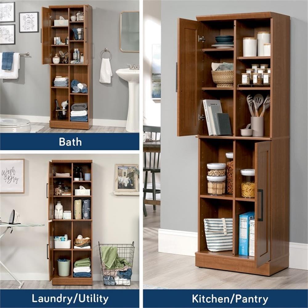 Sienna Oak Adjustable Shelving Tall Storage Cabinet