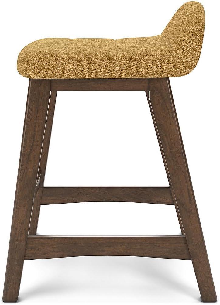 Mustard Upholstered Wood Counter Height Bar Stools, Set of 2