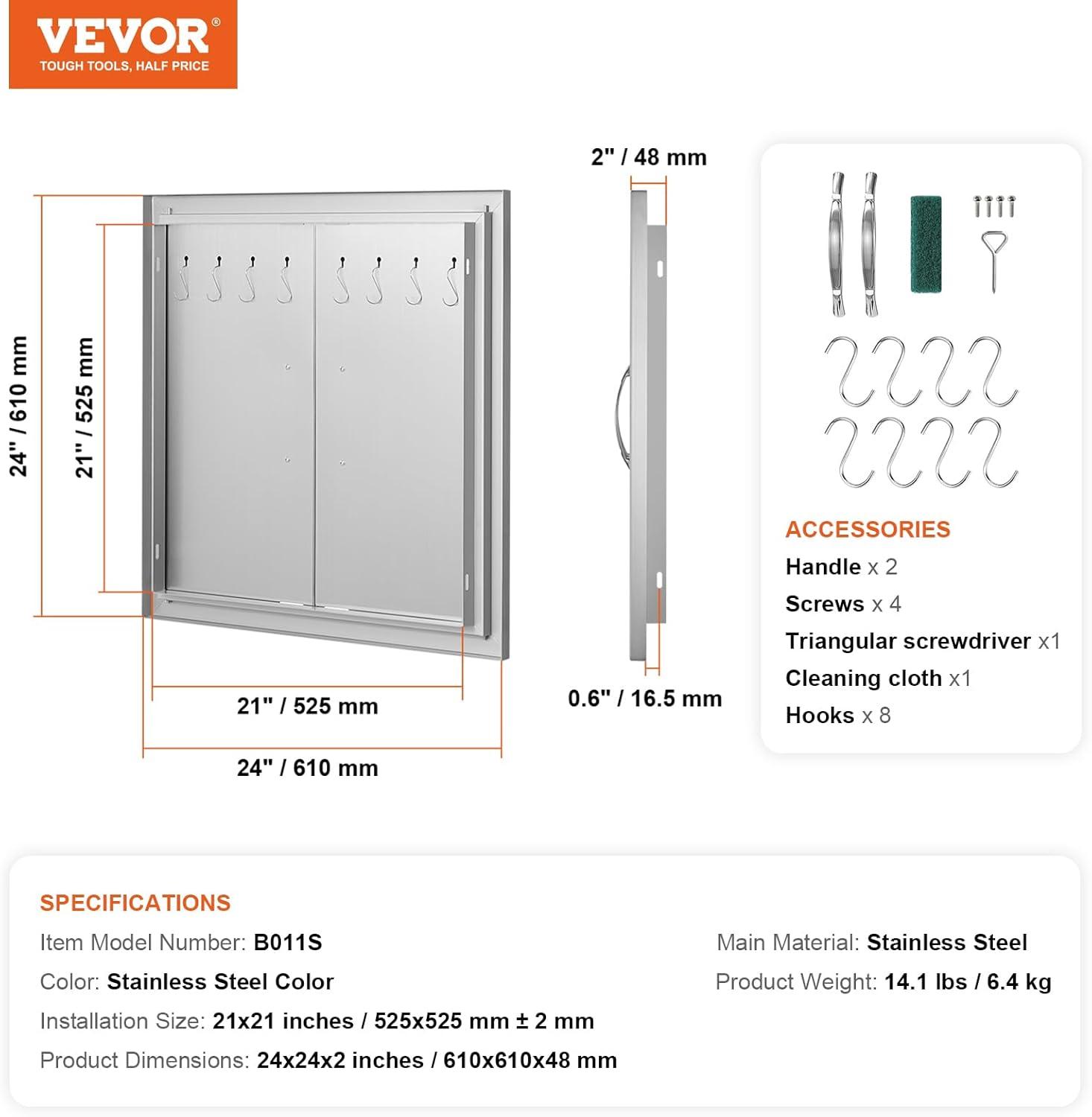 VEVOR 24x24 Inch Stainless Steel Double BBQ Access Door