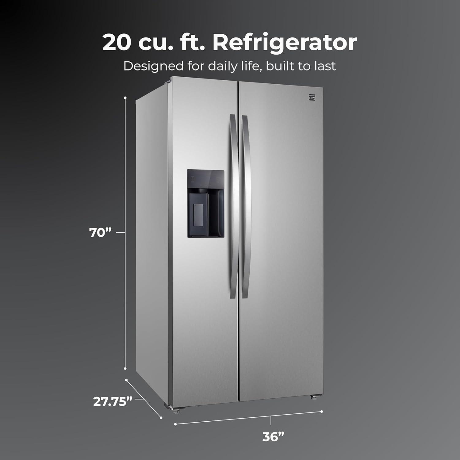 Kenmore 20 Cu. ft. 36-inch Depth Side-by-Side ENERGY STAR® Refrigerator/Freezer, Stainless Steel