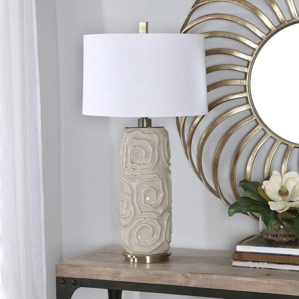 Zade 34" Warm Gray Ceramic Table Lamp with White Linen Shade