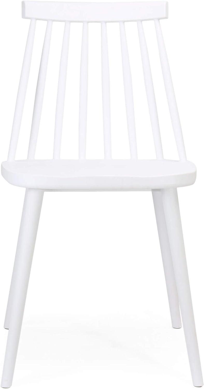 White Polypropylene Spindle Back Dining Chairs, Set of 2