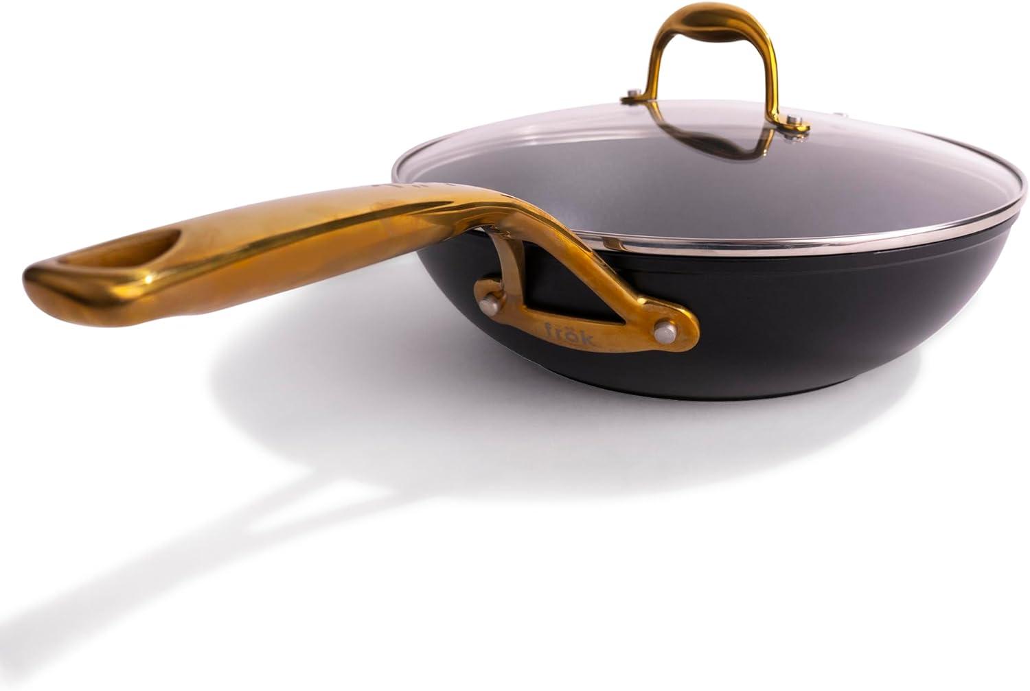 11-Inch Black and Gold Non-Stick Fry Pan with Lid