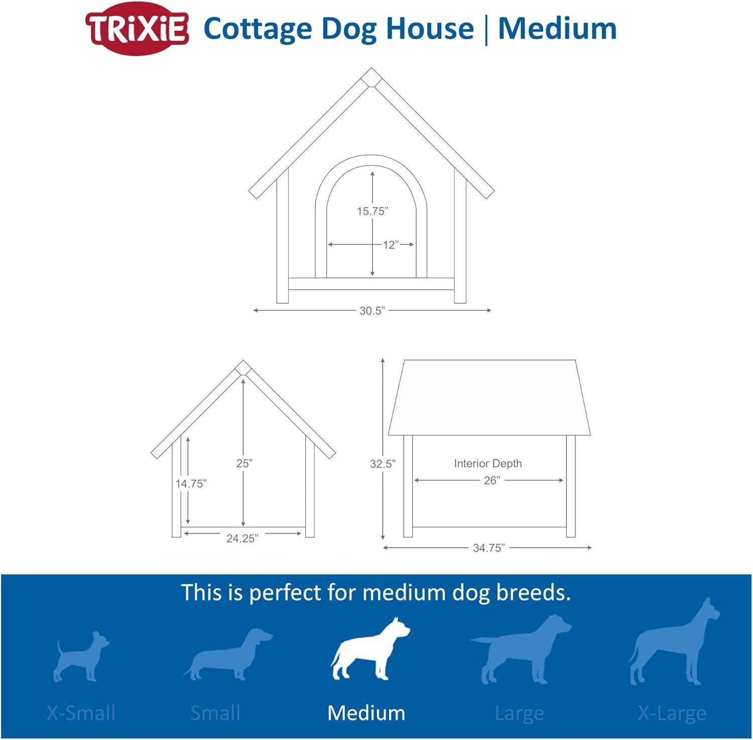 TRIXIE Weatherproof Outdoor Cottage Dog House, Elevated Floor, Peaked Roof