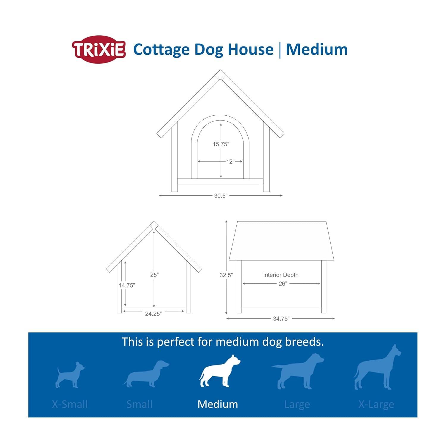 TRIXIE TRIXIE Weatherproof Outdoor Cottage Dog House, Elevated Floor, Peaked Roof