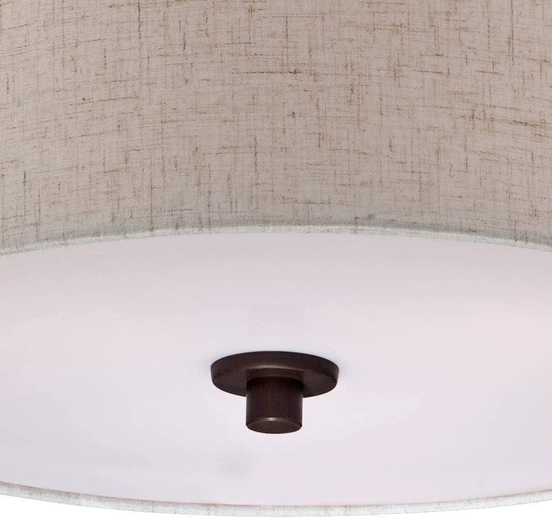 Regency Hill Sylvan Modern Ceiling Light Semi Flush Mount Fixture 14" Wide Bronze 3-Light Oatmeal Fabric Drum Shade for Bedroom Kitchen Living Room