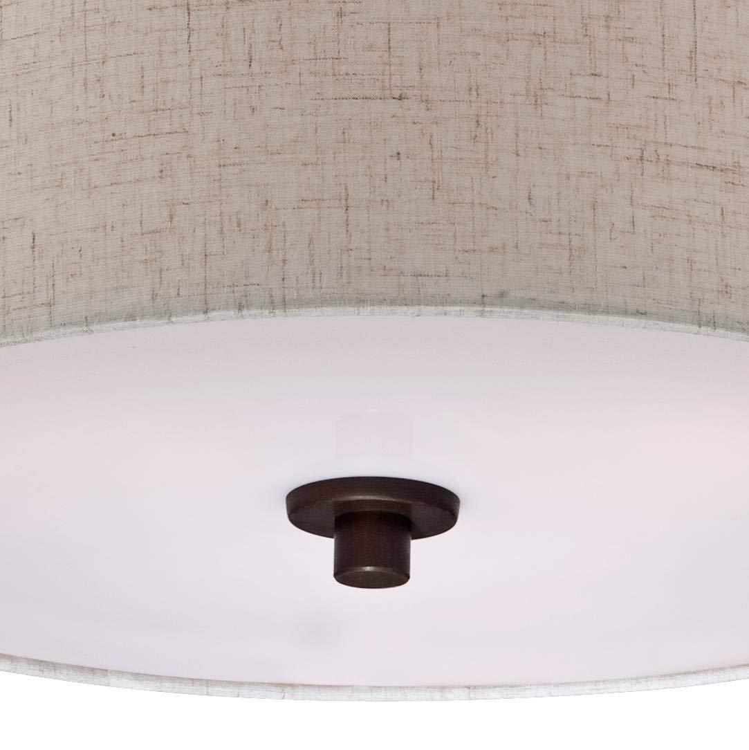 Regency Hill Sylvan Modern Ceiling Light Semi Flush Mount Fixture 14" Wide Bronze 3-Light Oatmeal Fabric Drum Shade for Bedroom Kitchen Living Room