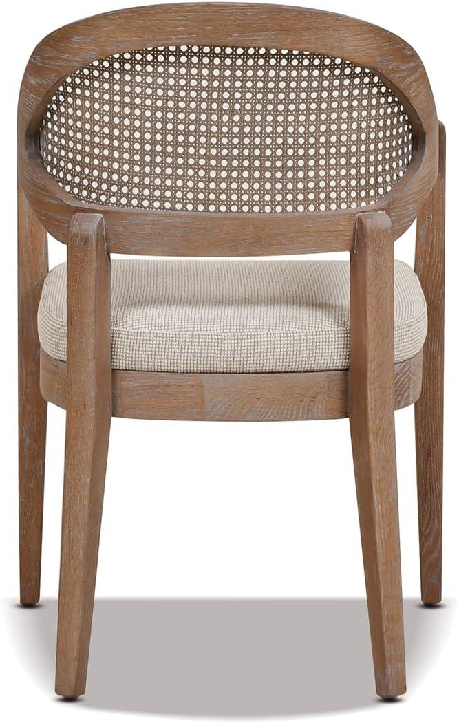 Americana Mid-Century Modern Cane Back Dining Chair, Taupe Beige Textured Weave