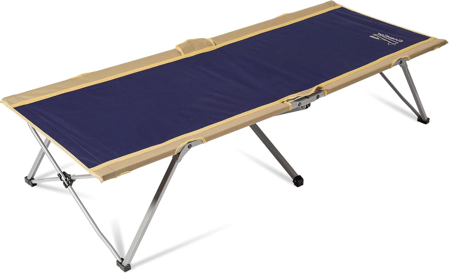 Extra Large Blue and Beige Folding Camping Cot