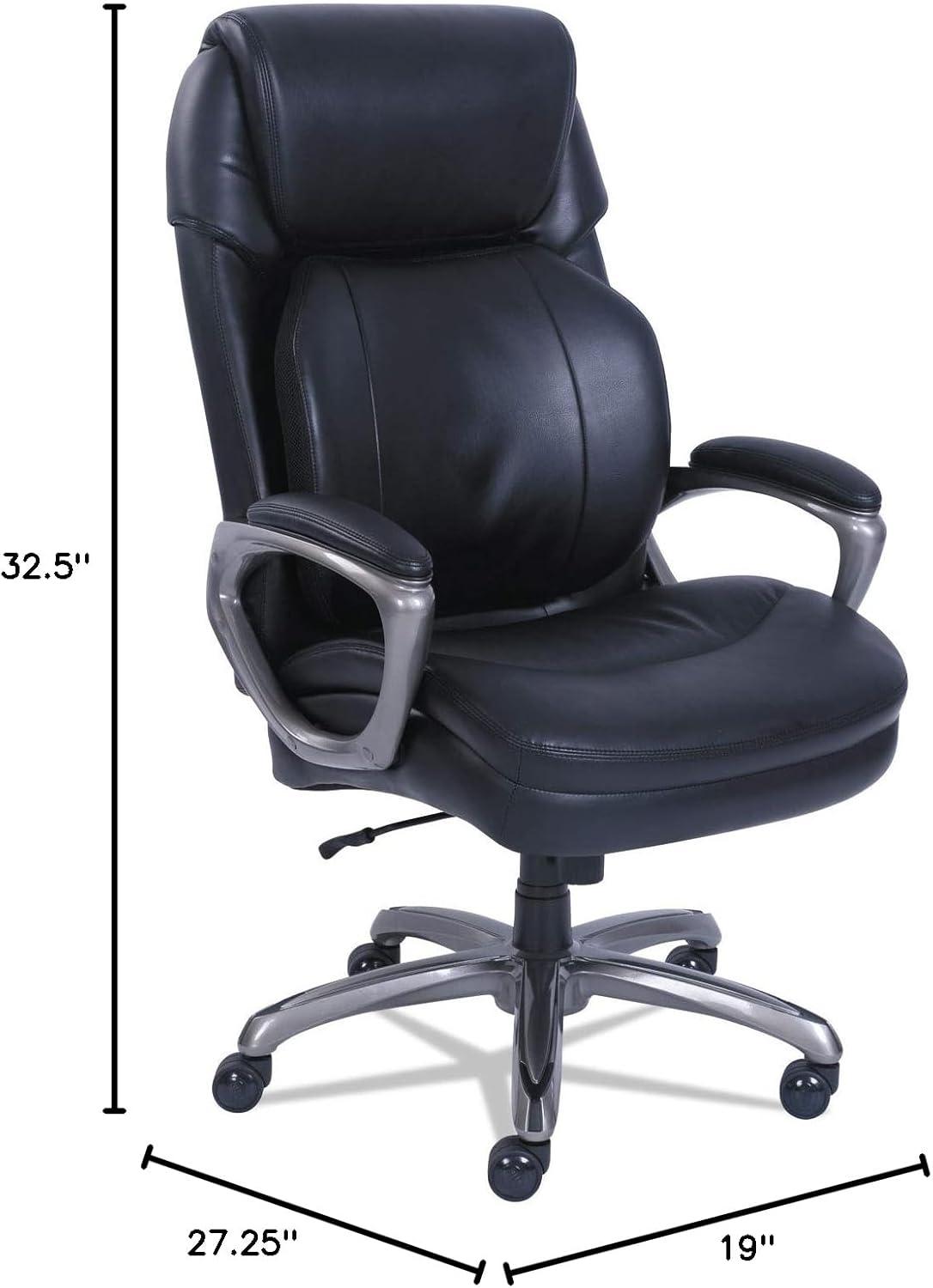 SertaPedic Cosset Big and Tall Executive Chair, Supports Up to 400 lb, 19" to 22" Seat Height, Black Seat/Back, Slate Base