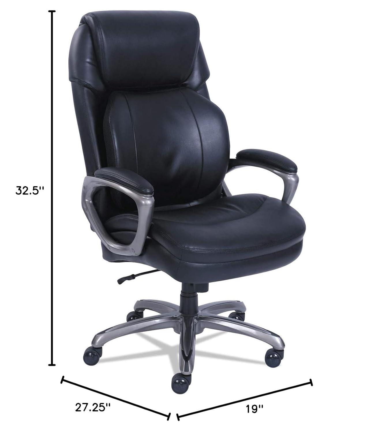 SertaPedic Cosset Big and Tall Executive Chair, Supports Up to 400 lb, 19" to 22" Seat Height, Black Seat/Back, Slate Base