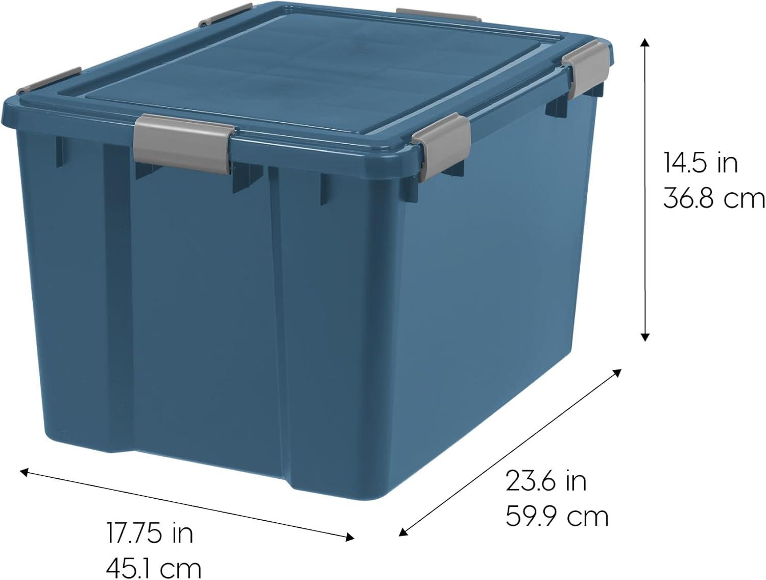 IRIS USA WEATHERPRO Airtight Plastic Storage Bin with Lid and Seal and Secure Latching Buckles, Navy