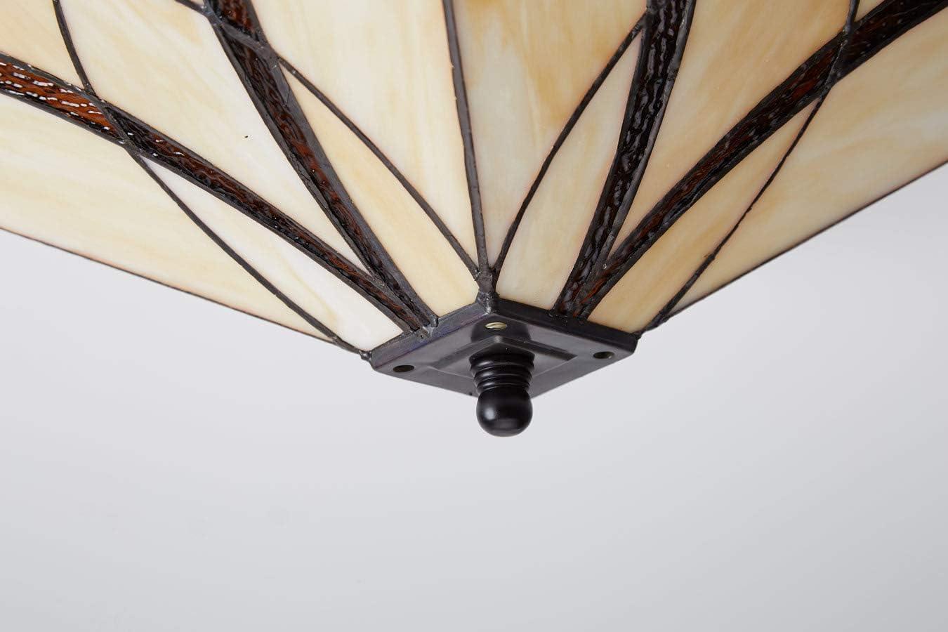 Vintage Semi Flush Ceiling Light Antique Brass Art Colorful Glass Shade 3-Light