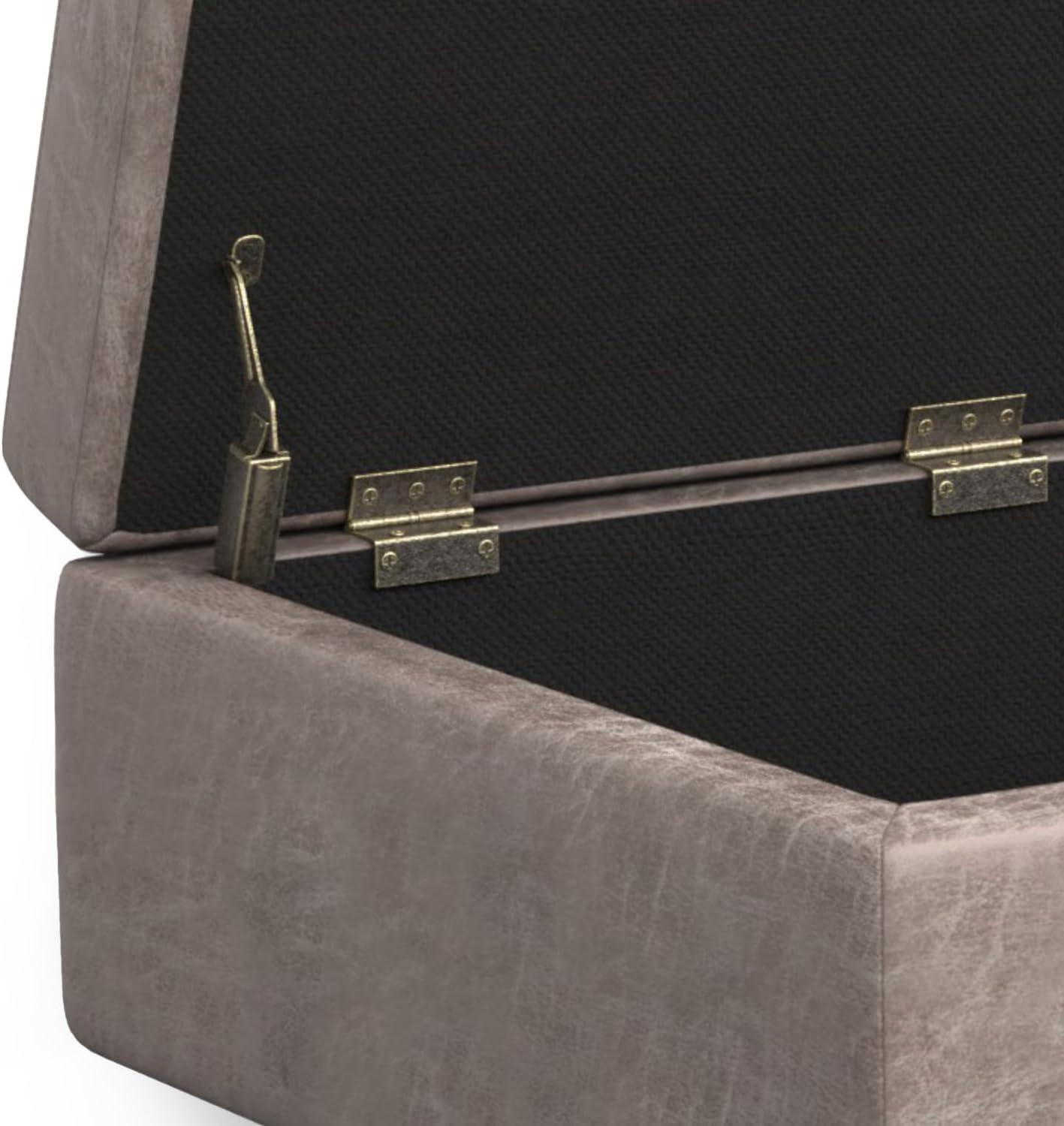 Simpli Home Shay 34"W Upholstered Coffee Table Storage Ottoman with Lift Top and Tufted Detailing