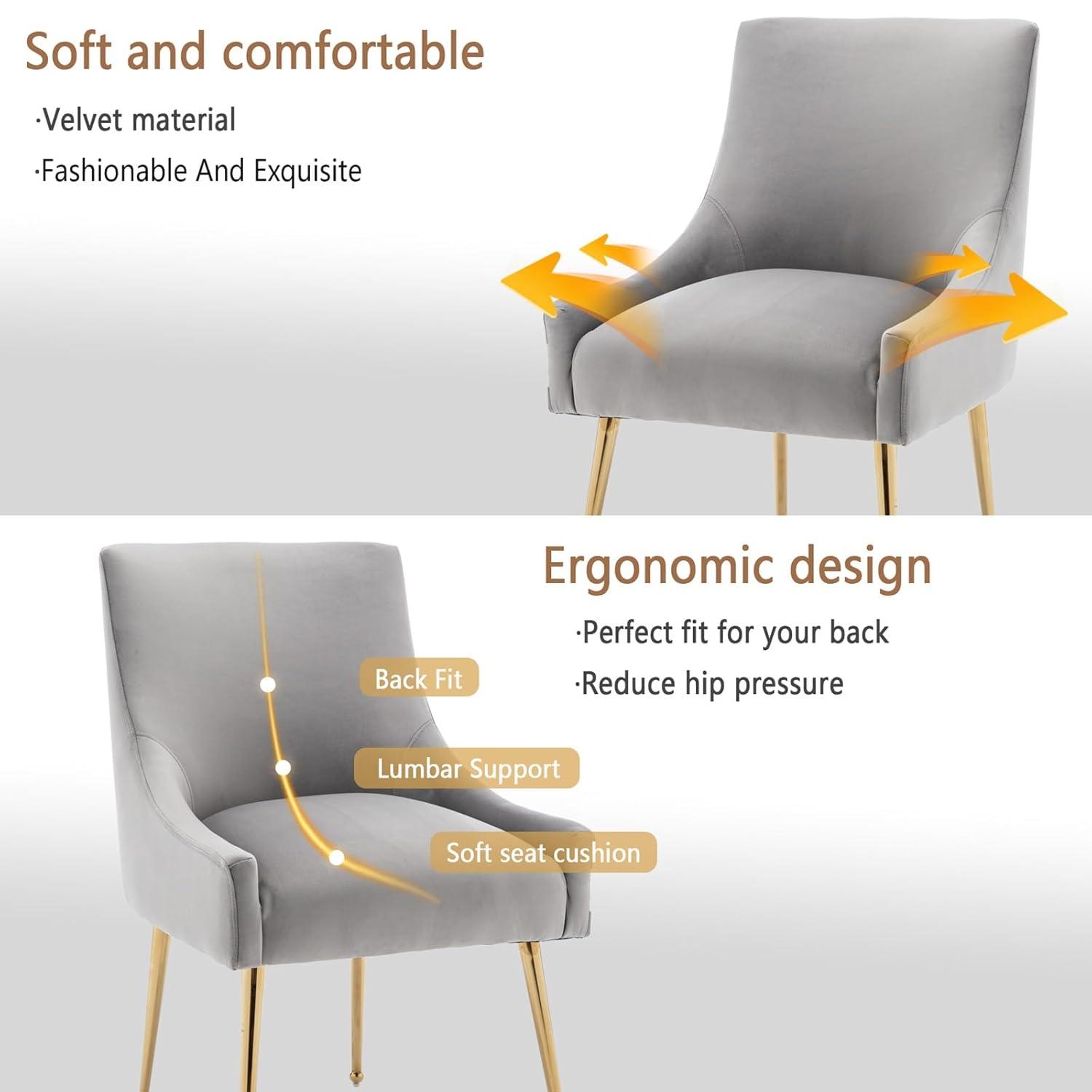 Dining Chairs Set of 2, Modern Velvet Accent Kitchen Chairs with Gold Legs Upholstered Guest Chairs for Living Room/Kitchen/Restaurant/Study Room