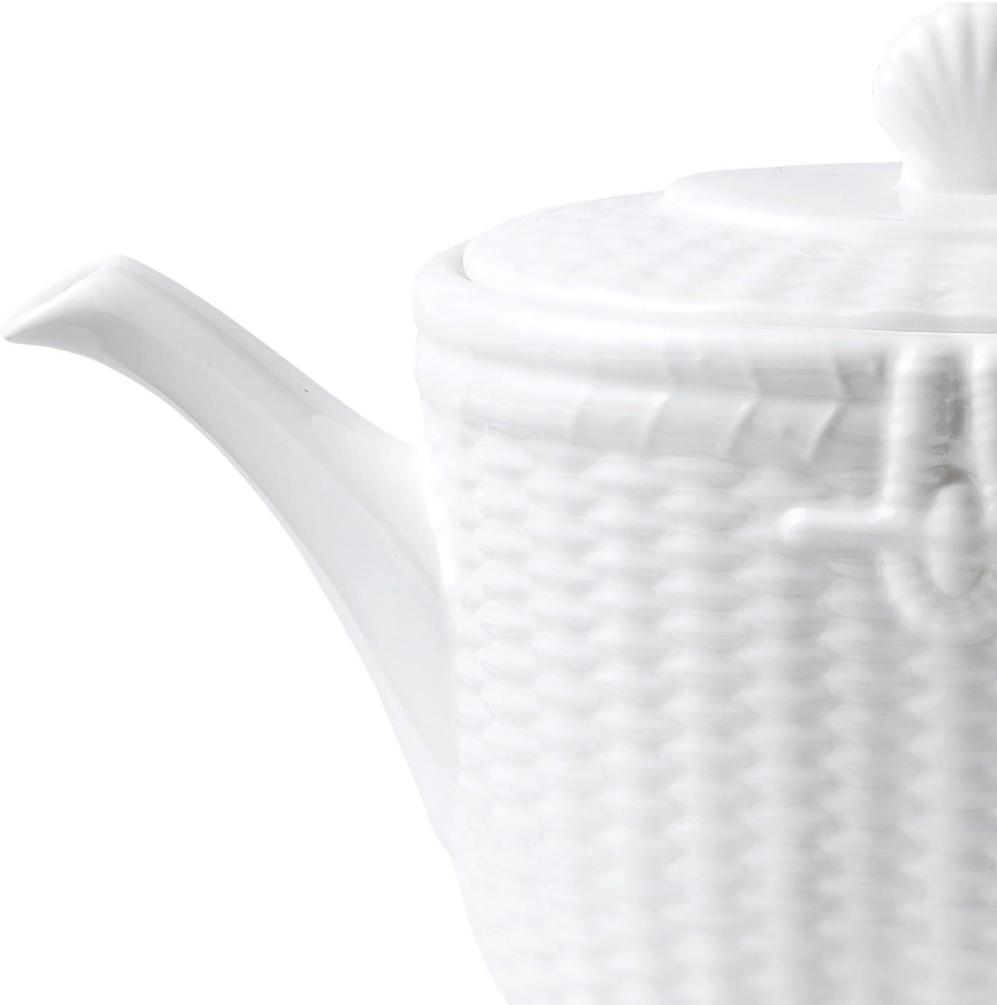 White Embossed Basketweave Fine China Teapot