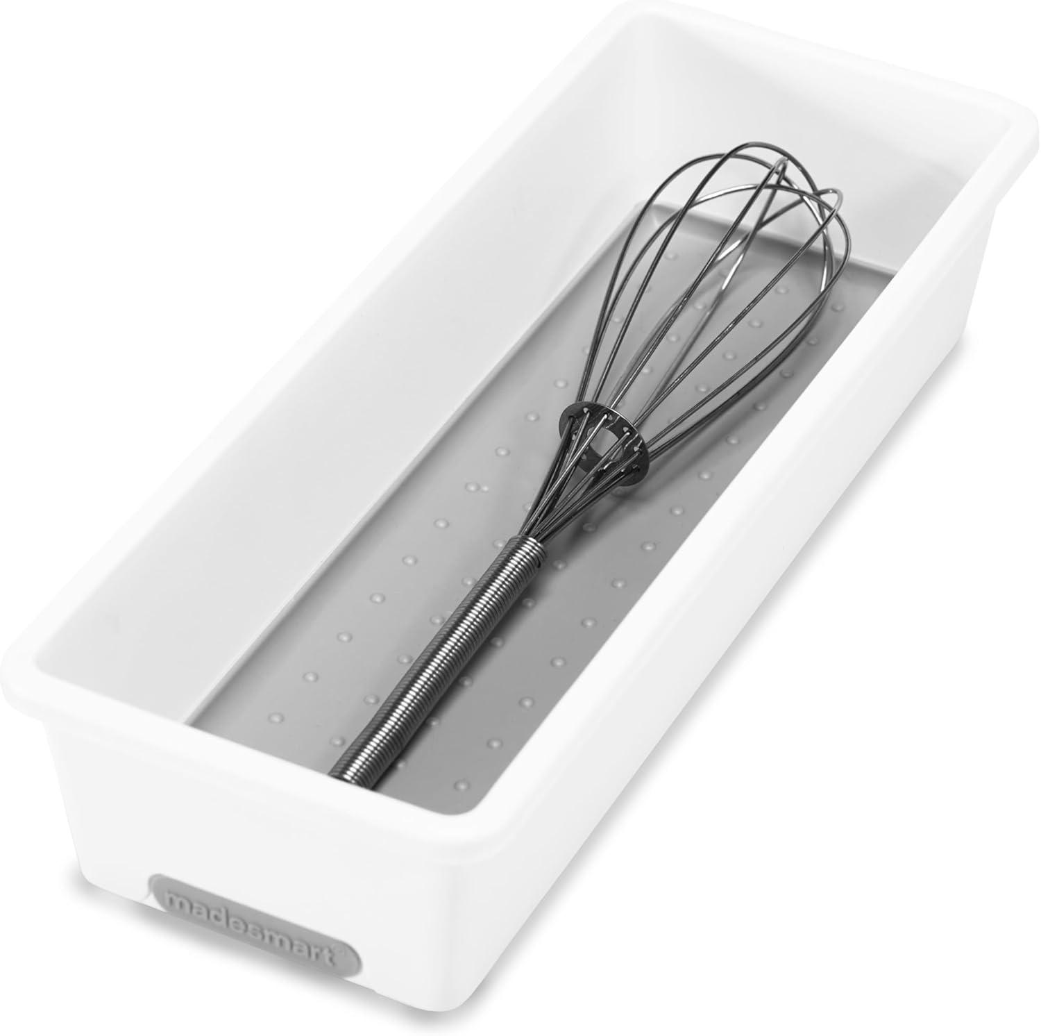 madesmart Classic 9.8 x 3.8 Bin - White | CLASSIC COLLECTION | Multi-Purpose Storage Organizer | Soft-grip Lining and Non-slip Rubber Feet | Easy to Clean | Durable | BPA-Free