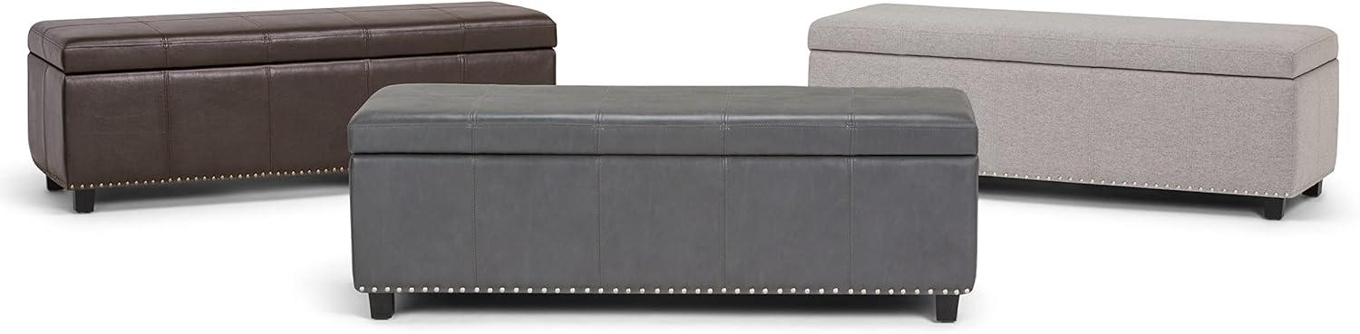 Stone Gray Faux Leather Rectangular Storage Ottoman Bench