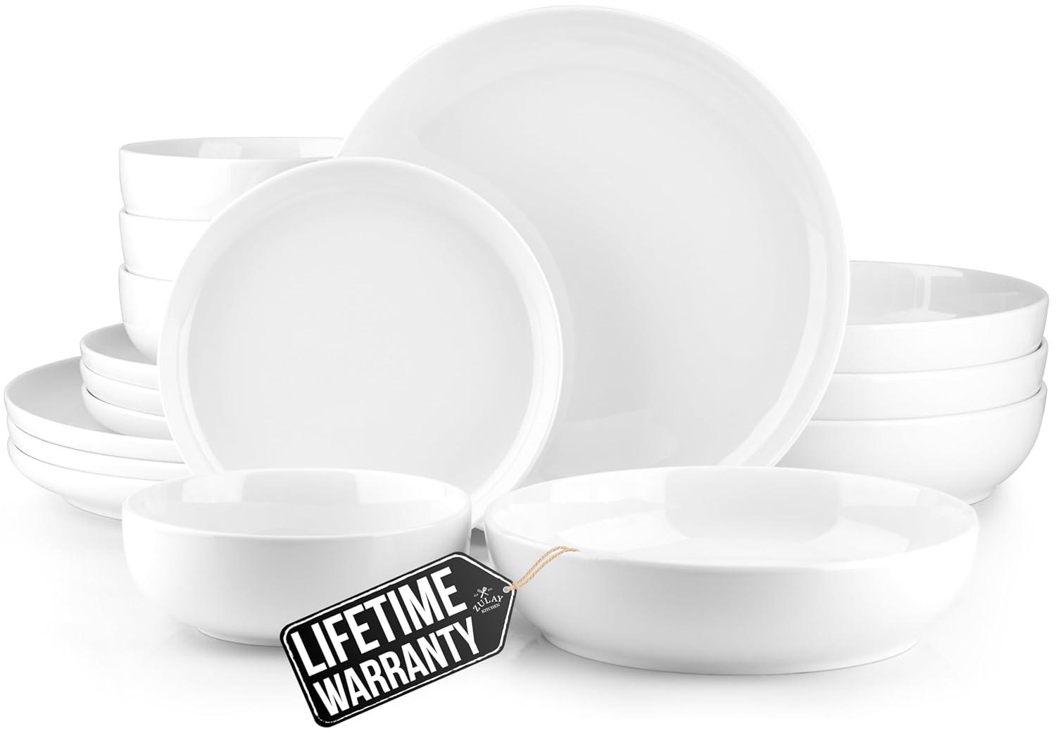 Zulay Kitchen Nova Porcelain Dinnerware Set, Service For 4 - Chip & Scratch Resistant White Plates And Bowls Sets - Microwave & Dishwasher Safe - White