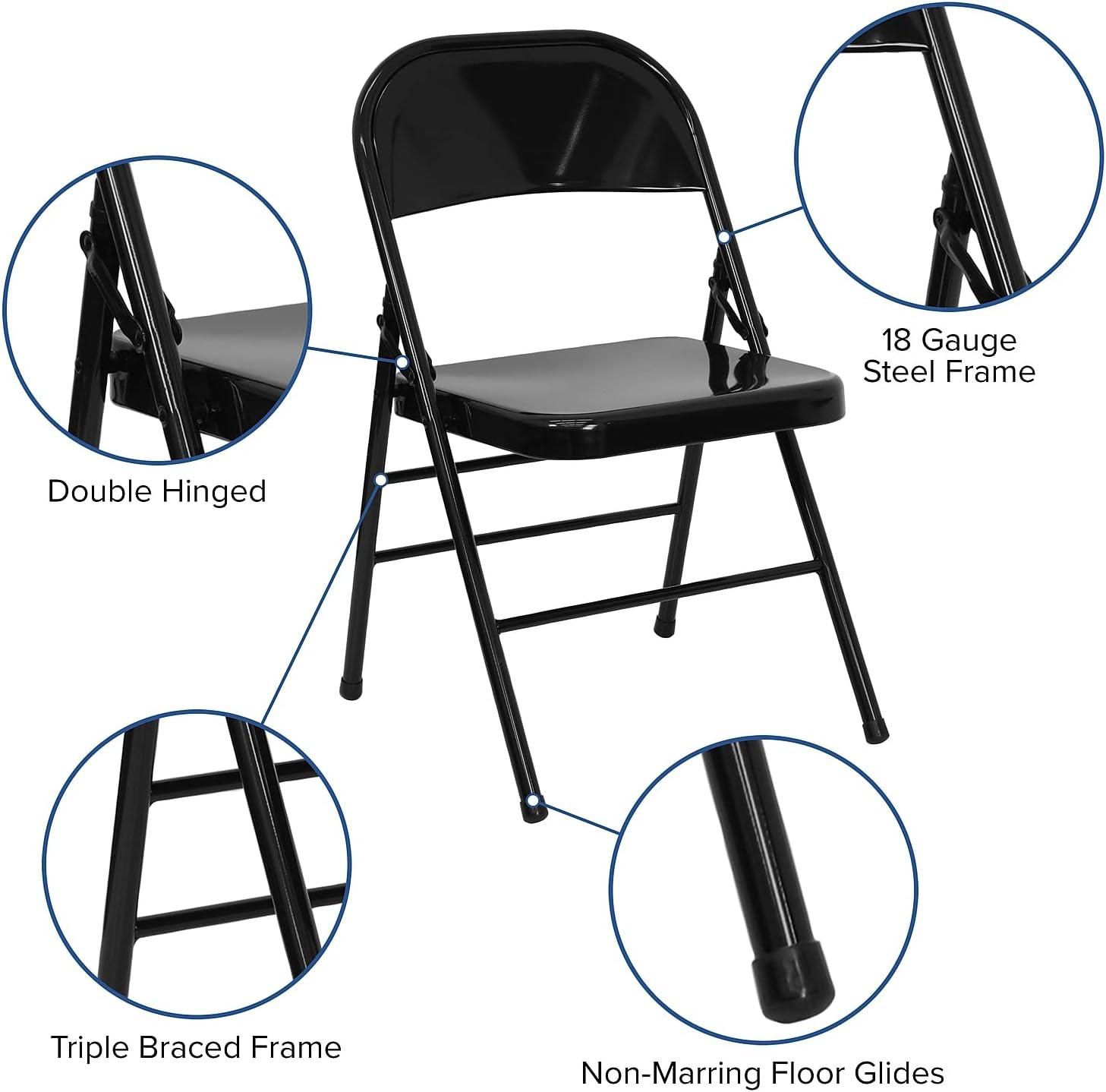 Flash Furniture 4 Pack HERCULES Series Triple Braced & Double Hinged Black Metal Folding Chair