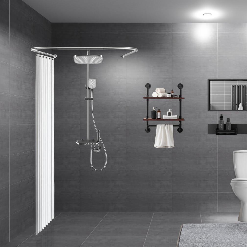 Hershii Adjustable Curved Shower Curtain Rod Wall Mounted U-Shaped Bathroom Corner Curtain Hanger Pole Bath Metal Shower Rail Bar (35.43-51.18) x 43.3 x(35.43-51.18) Inch, Drilling to Install