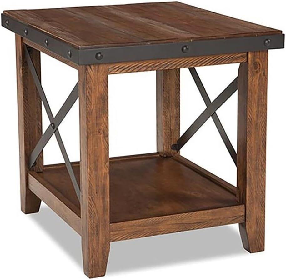 Canyon Brown Wood and Metal Rectangular End Table