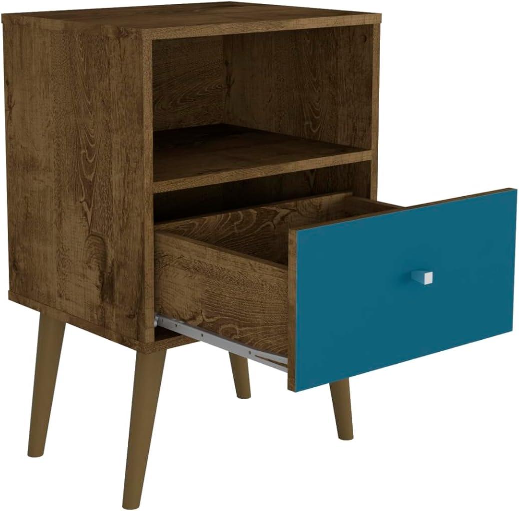 Liberty 1.0 Mid Century Modern Nightstand Rustic Brown/Aqua Blue - Manhattan Comfort