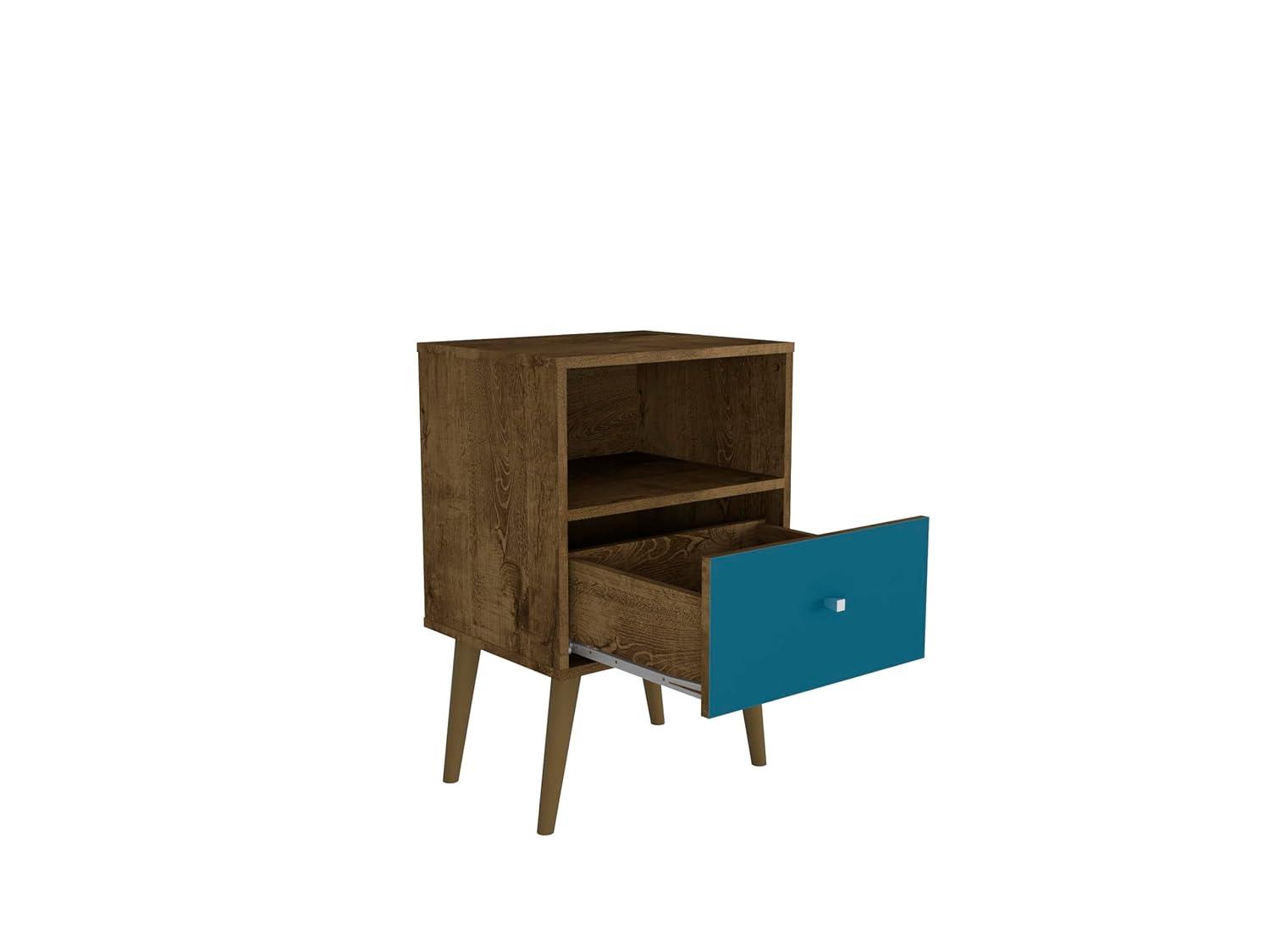 Liberty 1.0 Mid Century Modern Nightstand Rustic Brown/Aqua Blue - Manhattan Comfort