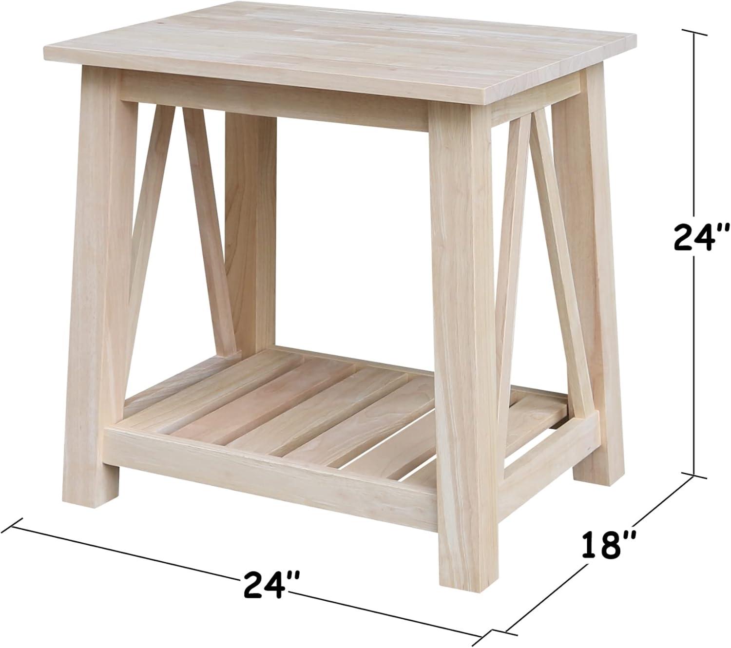 Surrey Solid Wood End Table with Shelf - Unfinished